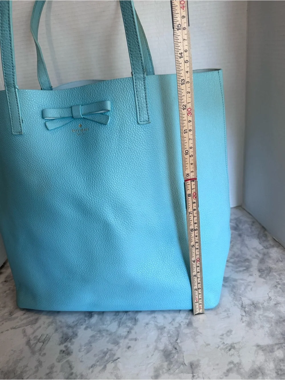 Kate Spade New York Seafoam Blue Leather Bow Tote Bag Large Shoulder Purse